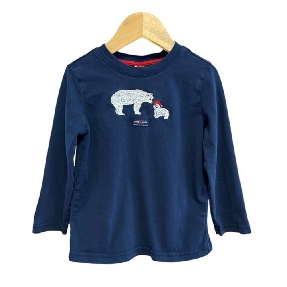Janie and Jack Navy Blue Christmas Polar Bear Embroidered Long Sleeve Shirt 4t